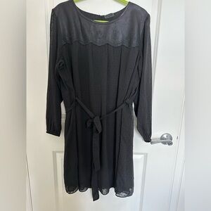 City Chic S/16 Black Long-Sleeve Dress with faux leather accent